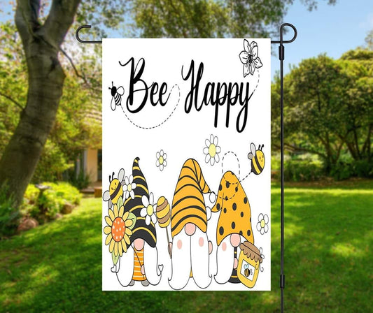 Bee Happy Gnomes - Garden Flag (12x18)
