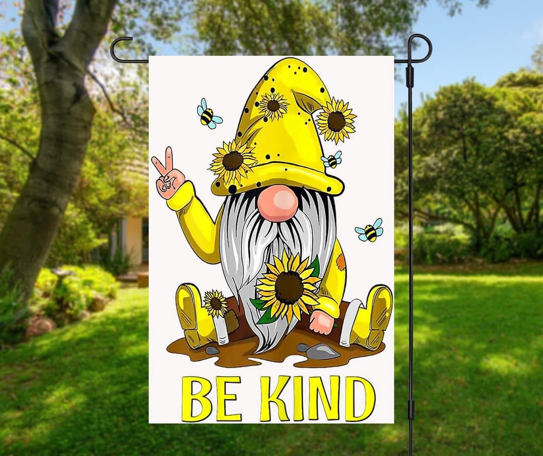 Be Kind Peace Sunflower Gnome - Garden Flag (12x18)