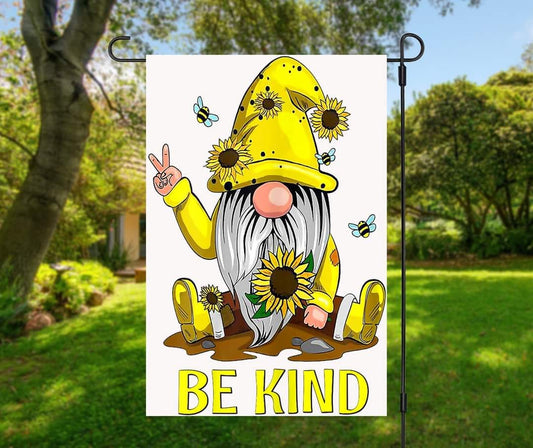 Be Kind Peace Sunflower Gnome - Garden Flag (12x18)