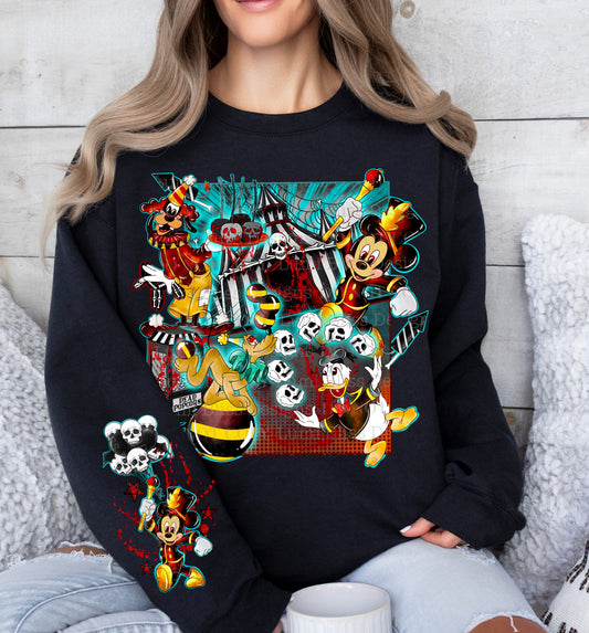 CREEPY CIRCUS-CREWNECK SWEATSHIRT W/ SLEEVE PRINT