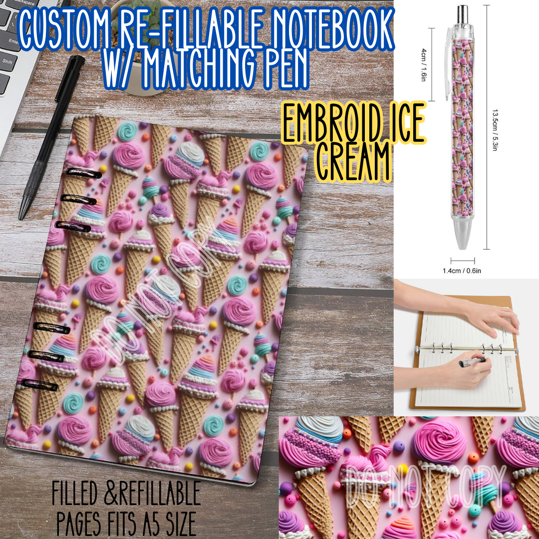 EMBROID ICE CREAM -Matching A5 Notebook & Pen Set Round 4 Preorder Closing 5/17
