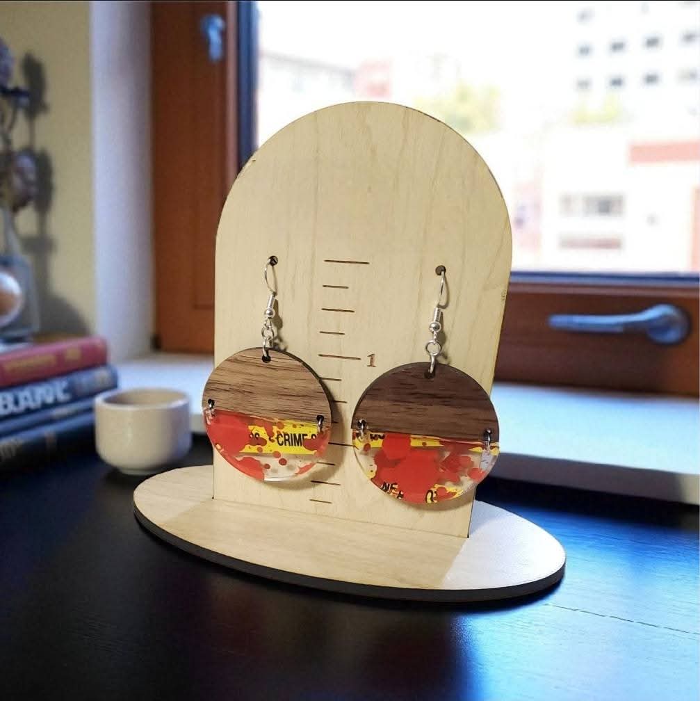 True crime walnut half circle earrings