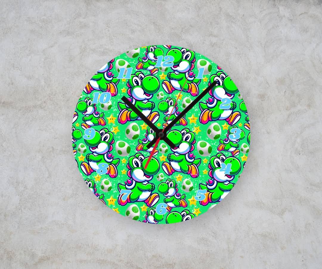 GREEN DINO β Custom Framed Clock (10β Round)