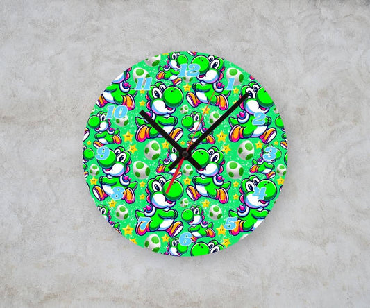 GREEN DINO β Custom Framed Clock (10β Round)