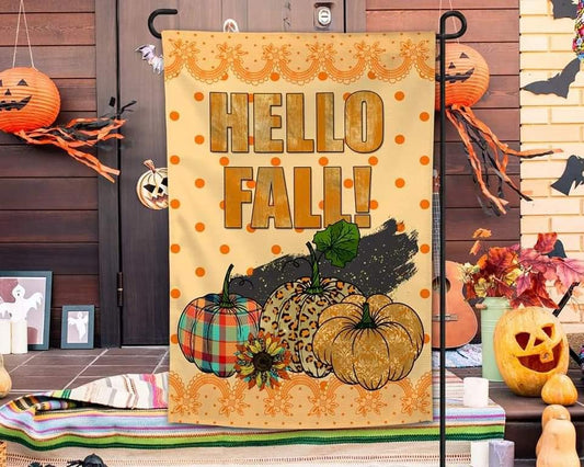 Hello Fall Pumkpins - Garden Flag (12x18)