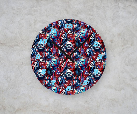 PATRIOTIC HORROR β Custom Framed Clock (10β Round)