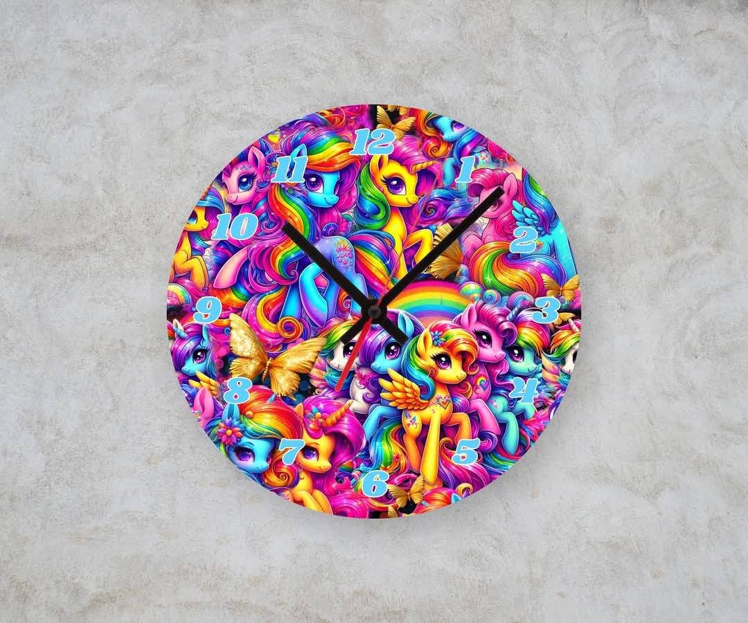 RAINBOW PONY β Custom Framed Clock (10β Round)