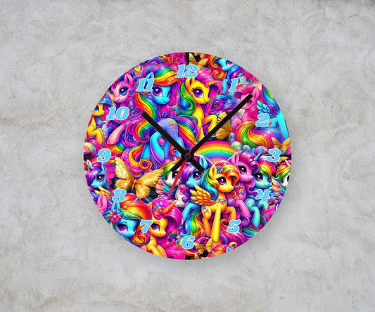 RAINBOW PONY β Custom Framed Clock (10β Round)