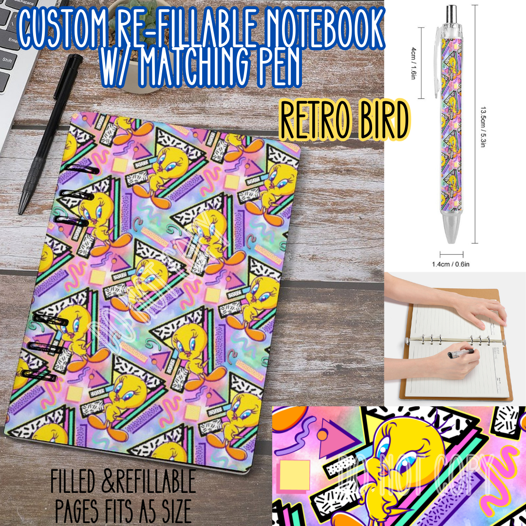 RETRO BIRD -Matching A5 Notebook & Pen Set Round 4 Preorder Closing 5/17
