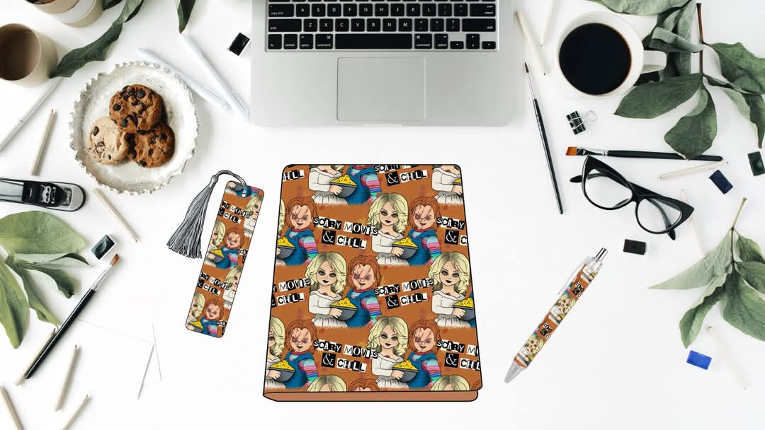 SCARY MOVIES AND CHILL – 3-in-1 Custom Journal Set (A5 Size)