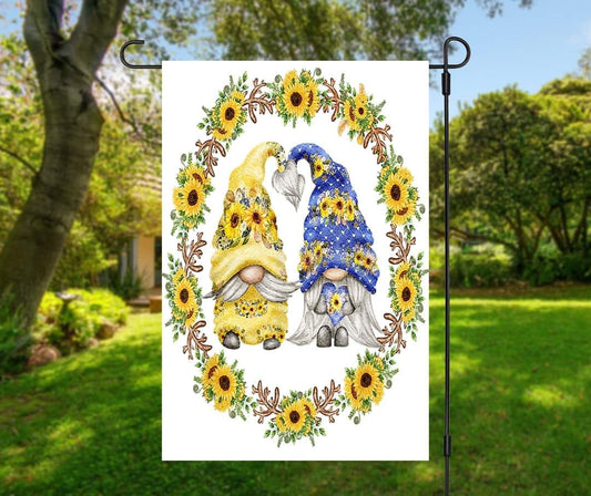 Sunflower Gnome Pair - Garden Flag (12x18)