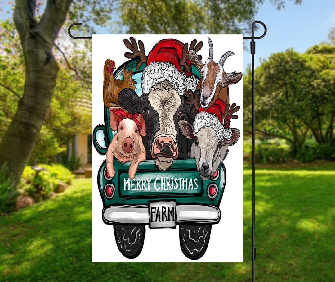 Xmas Farm Animals - Garden Flag (12x18)
