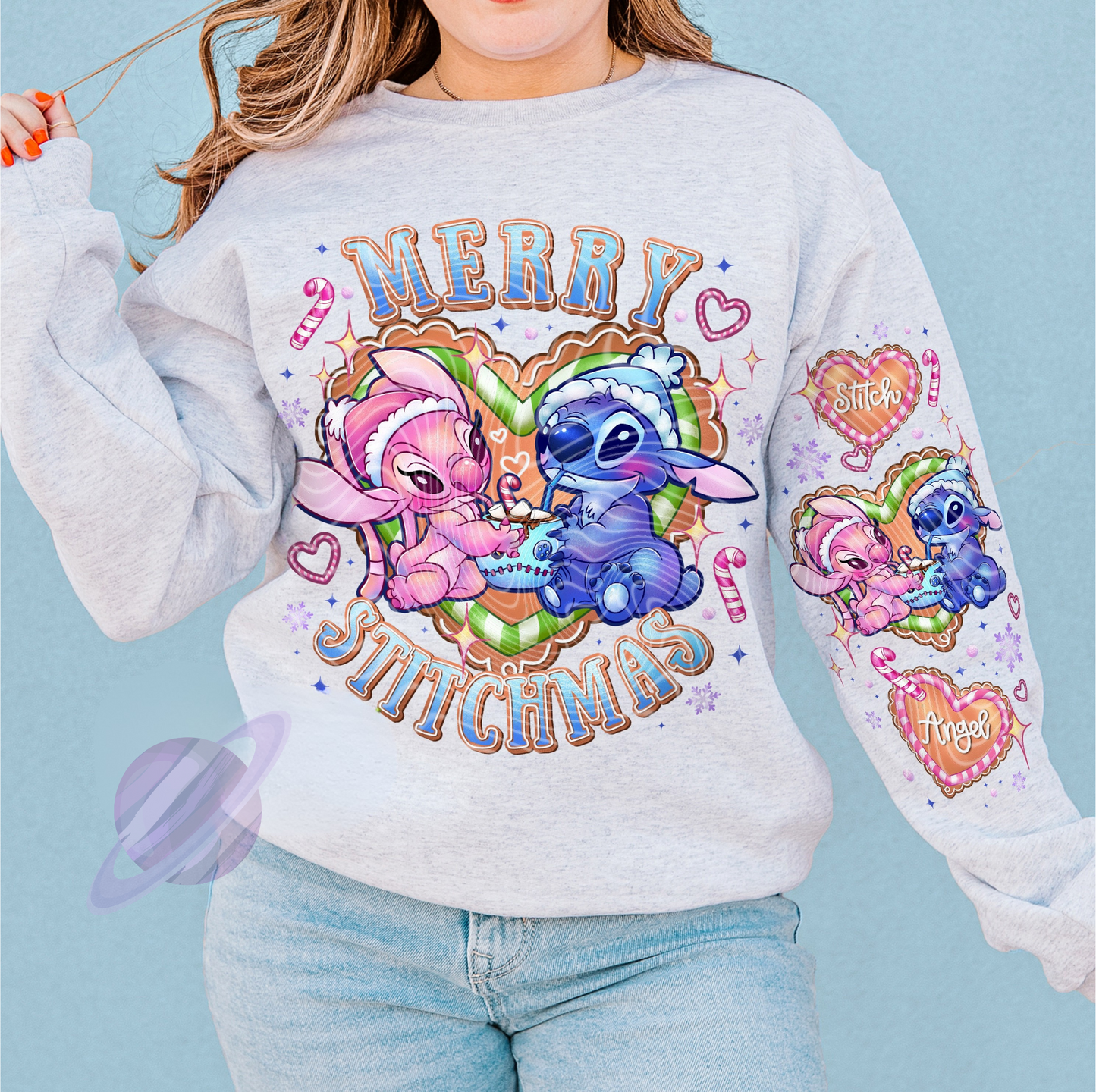 XMAS IN JULY-GINGERBREAD ALIEN- CREWNECK SWEATSHIRT W/ SLEEVE PRINT