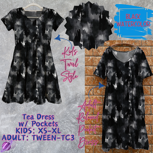 BLACK WATERCOLOR - Adult & Kids - Tea Dress Run- Preorder Closing 5/13