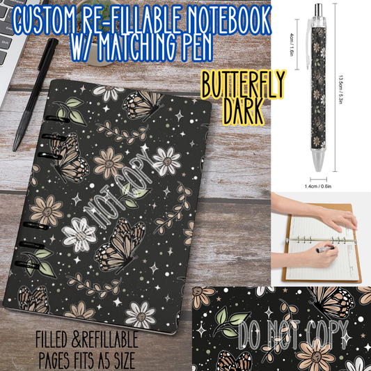 BUTTERFLY DARK -Matching A5 Notebook & Pen Set Round 4 Preorder Closing 5/17