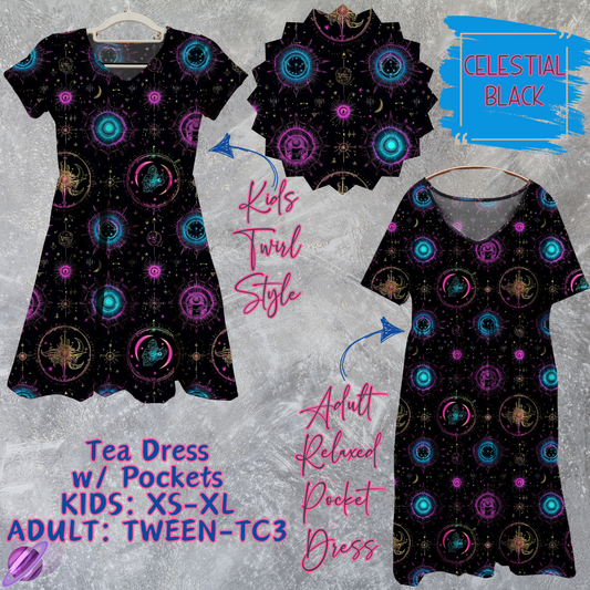CELESTIAL BLACK - Adult & Kids - Tea Dress Run- Preorder Closing 5/13