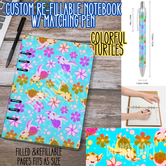 COLORFUL TURTLES -Matching A5 Notebook & Pen Set Round 4 Preorder Closing 5/17