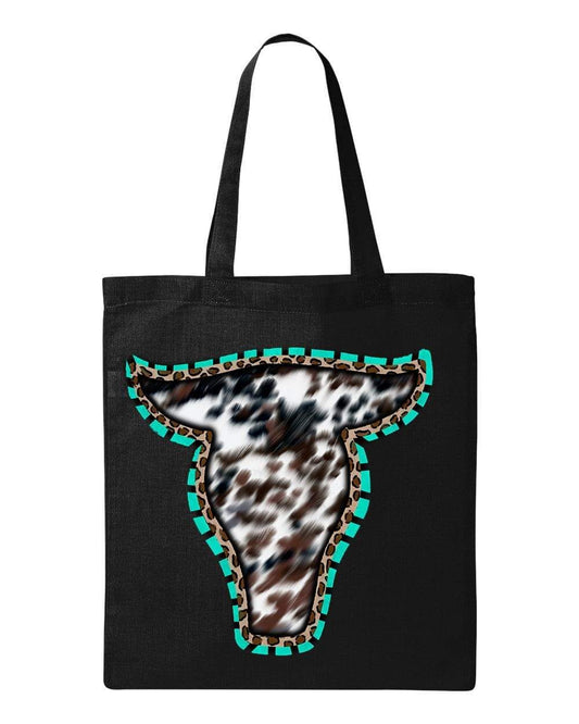 COW SKULL W TURQUOISE - Custom Economical Tote Bag (15x16)