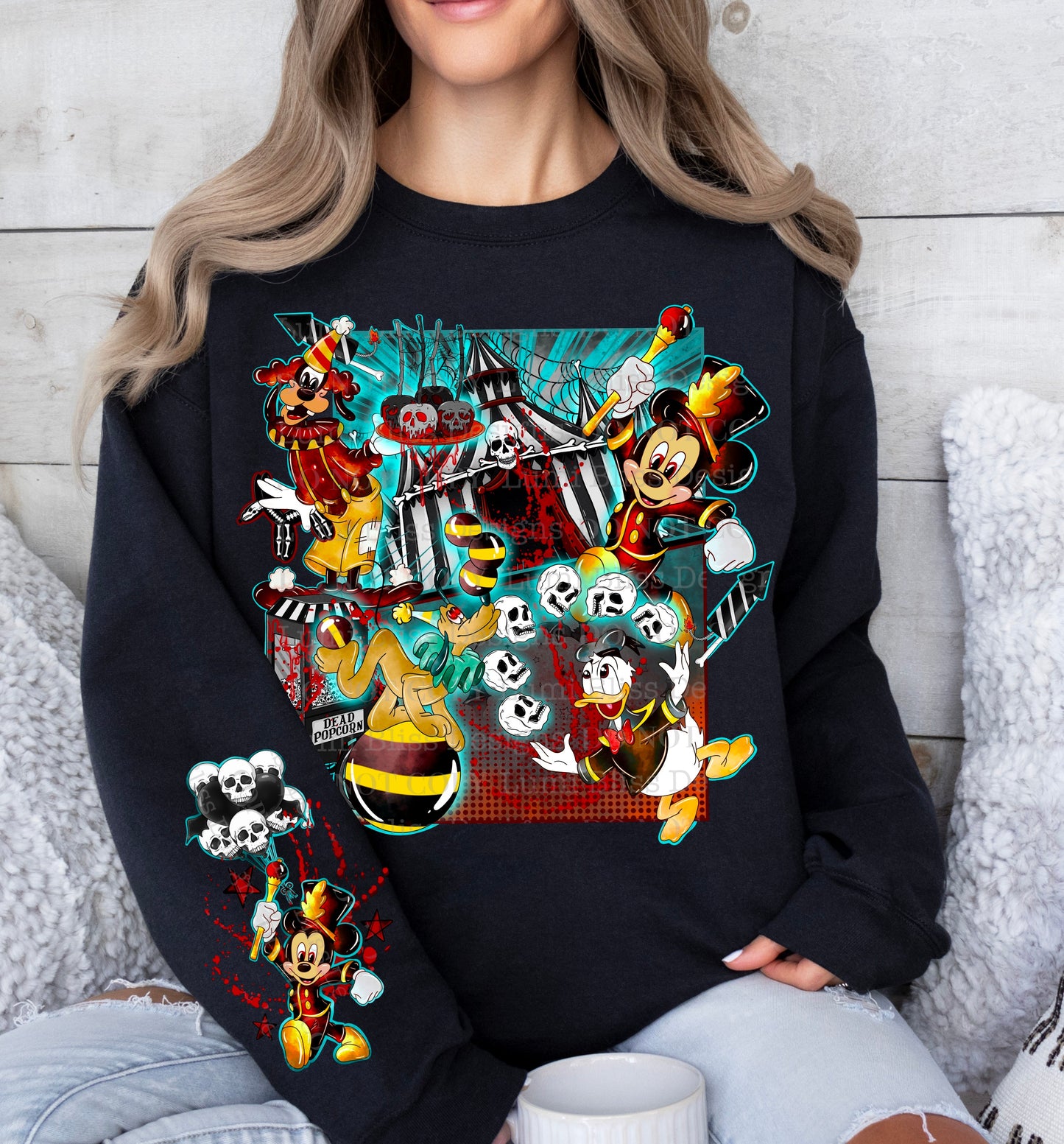 CREEPY CIRCUS-CREWNECK SWEATSHIRT W/ SLEEVE PRINT