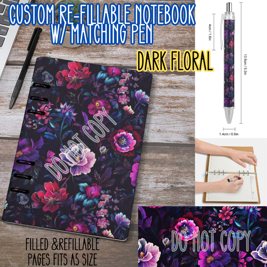 DARK FLORAL -Matching A5 Notebook & Pen Set Round 4 Preorder Closing 5/17