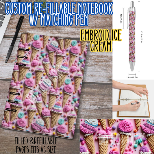 EMBROID ICE CREAM -Matching A5 Notebook & Pen Set Round 4 Preorder Closing 5/17
