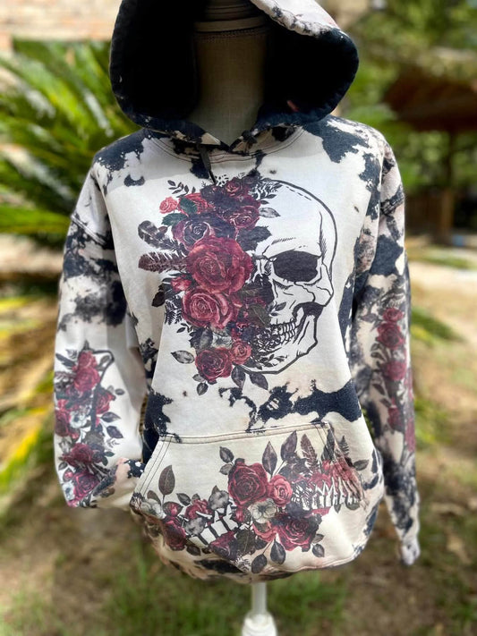 Skull rose bleached hoodie