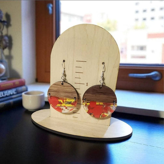 True crime walnut half circle earrings