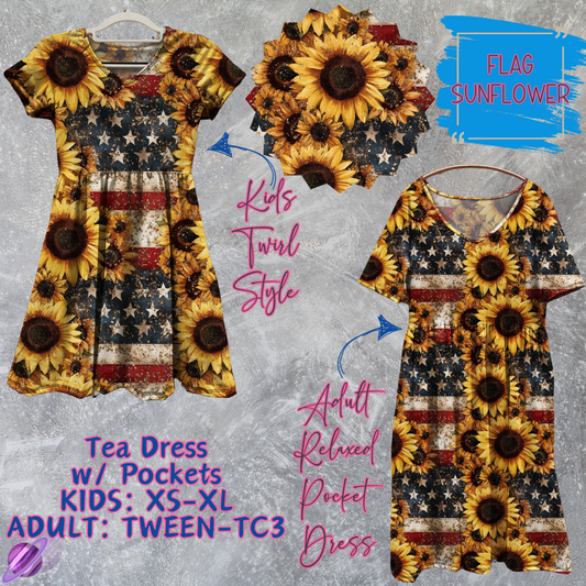 FLAG SUNFLOWER - Adult & Kids - Tea Dress Run- Preorder Closing 5/13