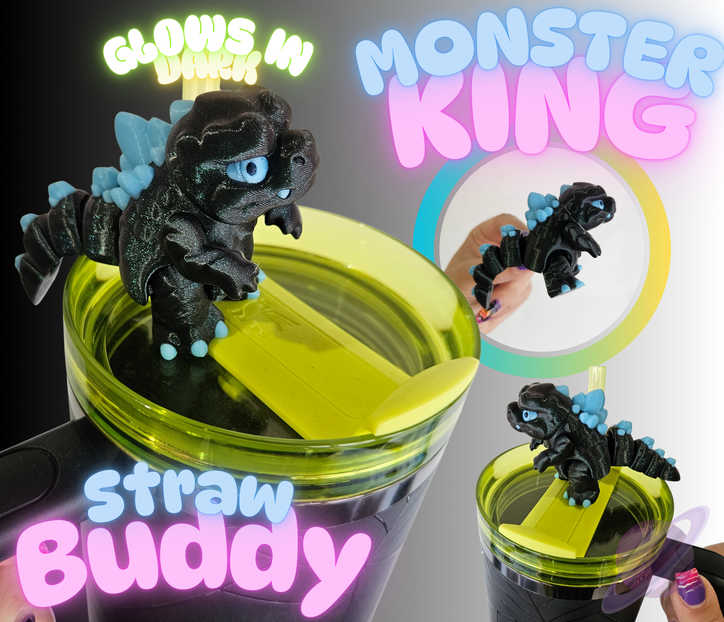 MONSTER KING-3D PRINTED STRAW BUDDY-GLOWS IN DARK