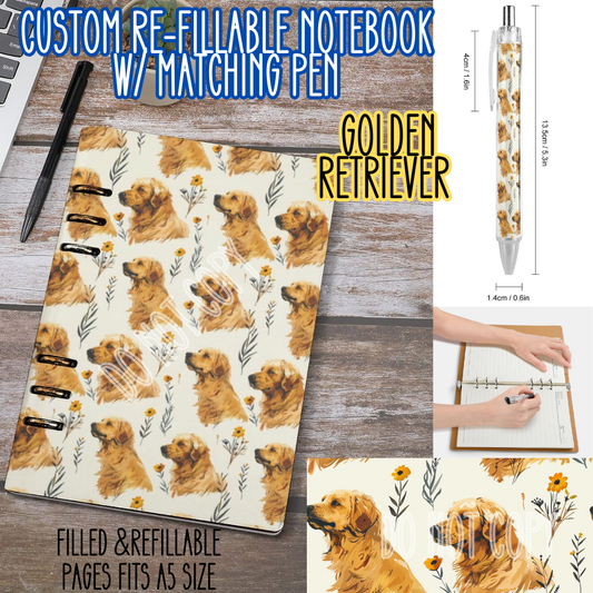 GOLDEN RETRIEVER -Matching A5 Notebook & Pen Set Round 4 Preorder Closing 5/17