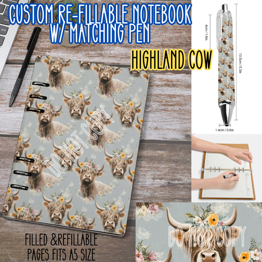 HIGHLAND COW -Matching A5 Notebook & Pen Set Round 4 Preorder Closing 5/17