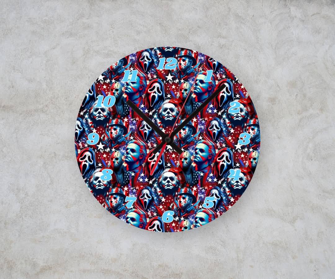 PATRIOTIC HORROR – Custom Framed Clock (10” Round)