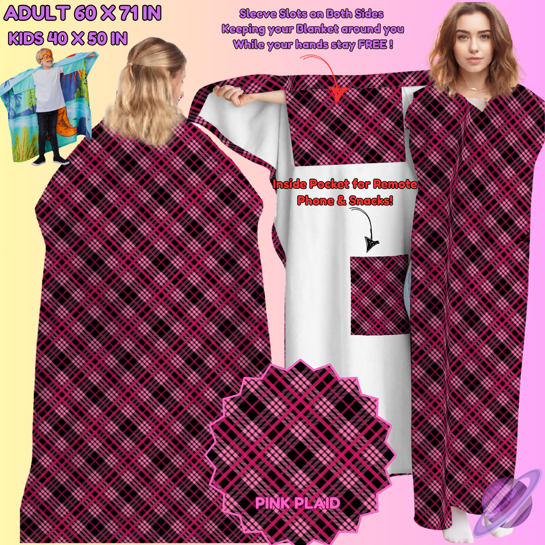 WEARABLE THROW RUN-PINK PLAID-PREORDER CLOSING 8/31