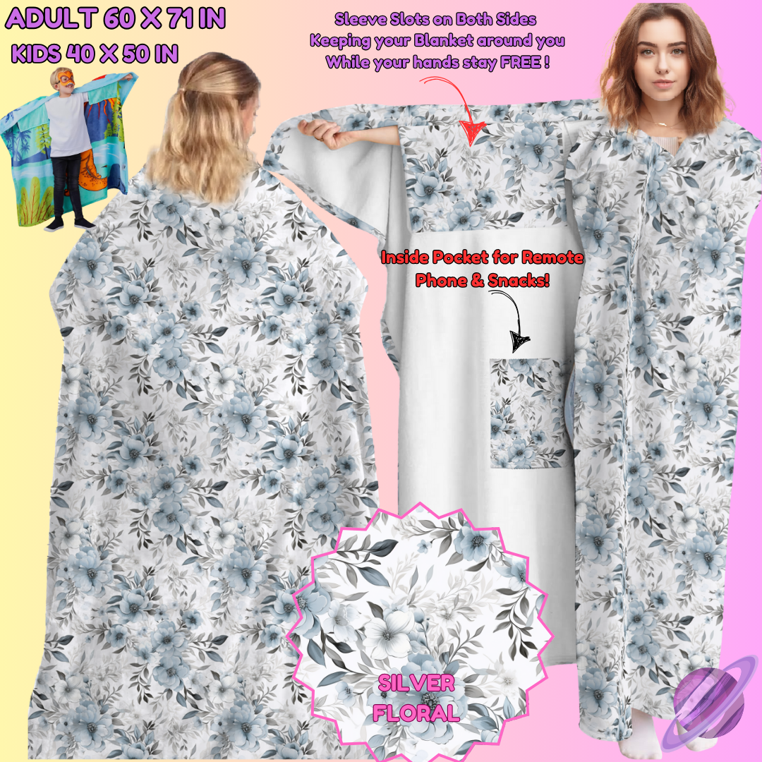 WEARABLE THROW RUN-SILVER FLORAL-PREORDER CLOSING 8/31