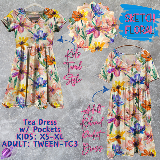 SKETCH FLORAL - Adult & Kids - Tea Dress Run- Preorder Closing 5/13