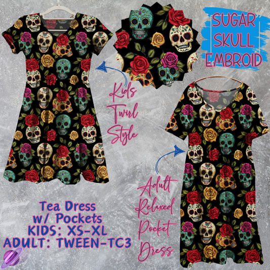 SUGAR SKULL EMBROID - Adult & Kids - Tea Dress Run- Preorder Closing 5/13