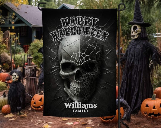 Web Skull Halloween - Garden Flag (12x18)