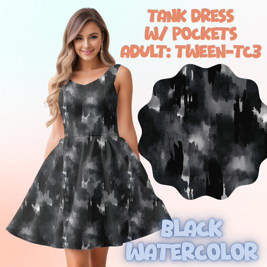 BLACK WATERCOLOR - ADULT TANK DRESS PREORDER CLOSES 5/15