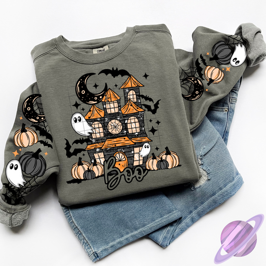 BATCH 115-HAUNTED HOUSE-SWEATSHIRT W/ SLEEVE PRINT