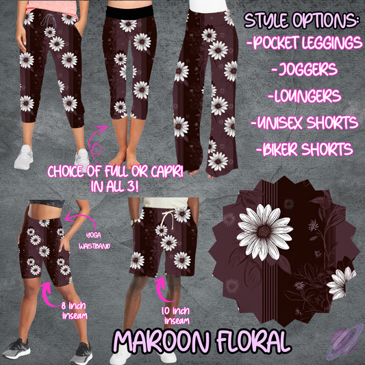 MAROON FLORAL - LEGGING/JOGGER/LOUNGER/SHORTS - B105 PREORDER CLOSING 5/19