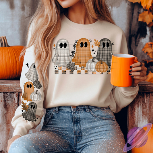 BATCH 115-PLAID GHOST-SWEATSHIRT W/ SLEEVE PRINT