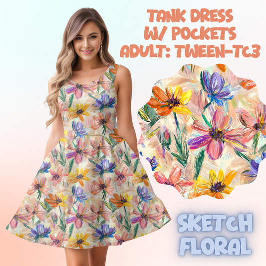 SKETCH FLORAL - ADULT TANK DRESS PREORDER CLOSES 5/15